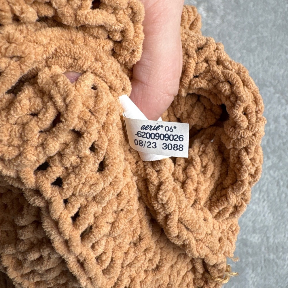 Aerie Chenille Cable Knit Quarter Zip Sweater Camel Brown Large Womens Cozy - Picture 5 of 6